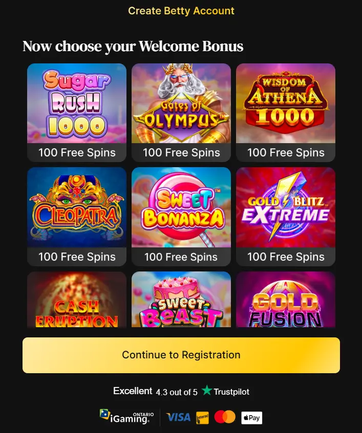 Welcome Bonus Choice During the Sign-Up